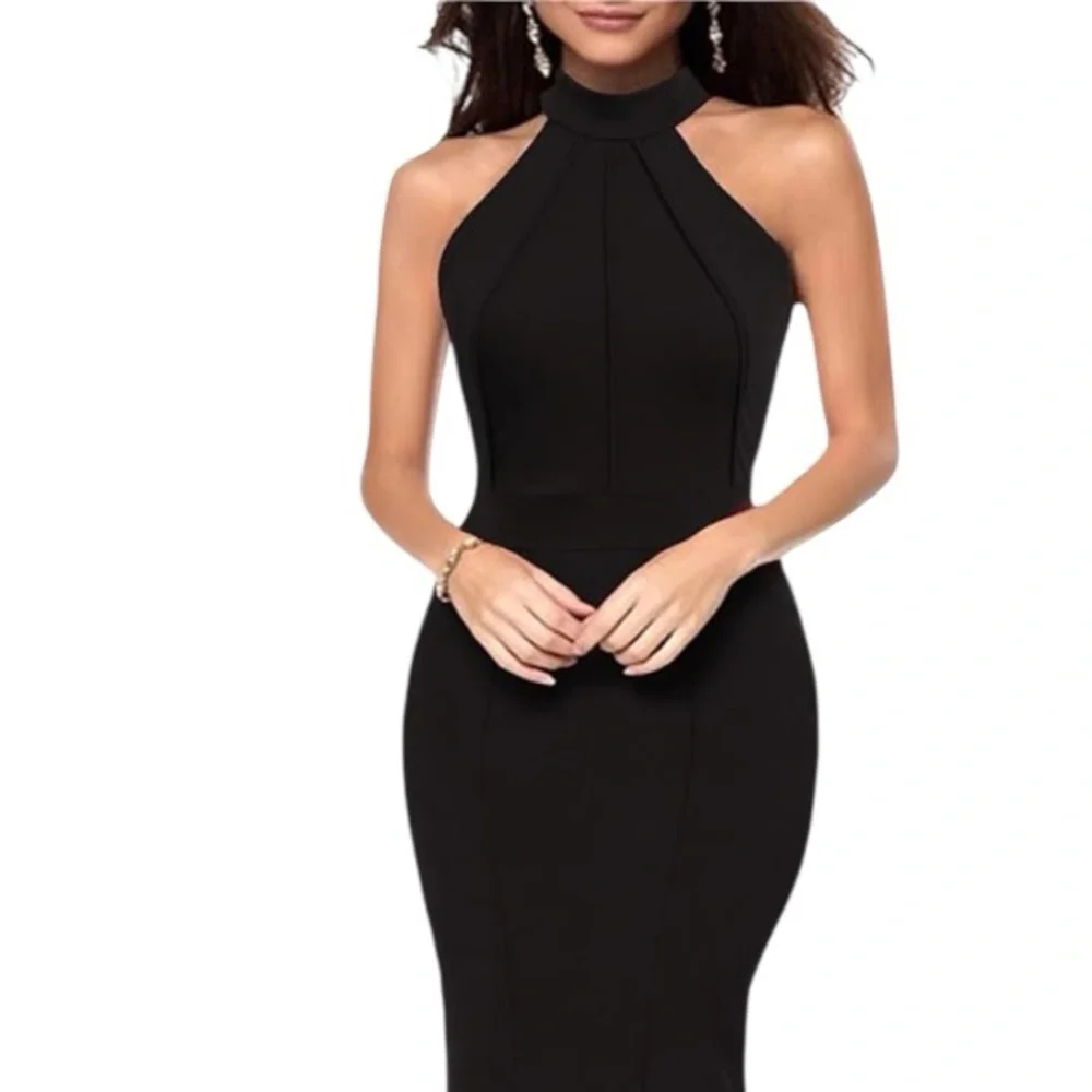🆕Women's Elegant Halter Neck Sleeveless Mermaid Long Evening Dress - Picture 6 of 14